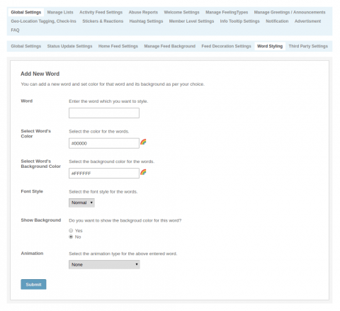 Admin: Global Settings - Add New Word Admin: Global Settings - Add New Word