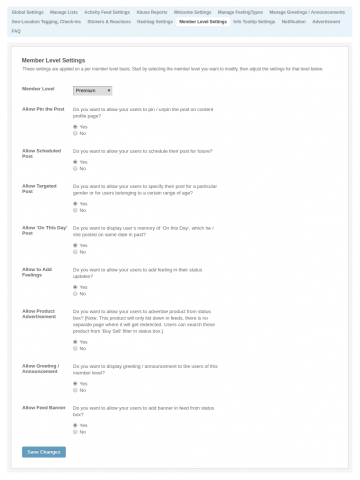 Admin: Member Level Settings Admin: Member Level Settings
