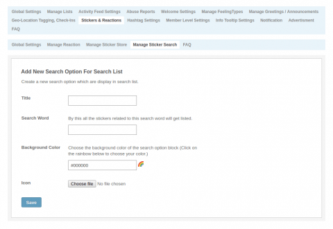 Admin: Reactions & Stickers - Add New Sticker Search Option Admin: Reactions & Stickers - Add New Sticker Search Option
