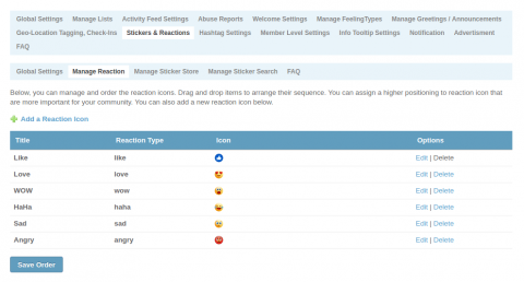 Admin: Reactions & Stickers - Manage Reaction Admin: Reactions & Stickers - Manage Reaction