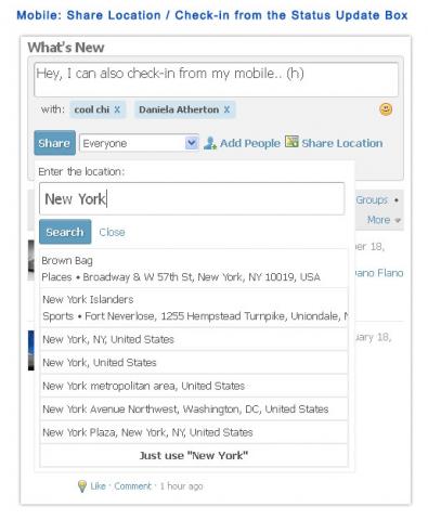 Mobile: Share Location / Check-in from the Status Update Box Mobile: Share Location / Check-in from the Status Update Box