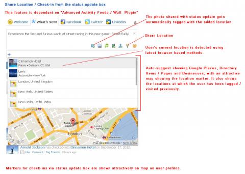 Share Location / Check-in from the status update box Share Location / Check-in from the status update box