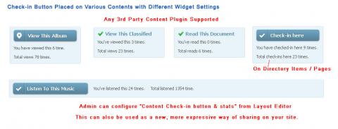 Check-in Button Placed on Various Contents with Different Widget Settings Check-in Button Placed on Various Contents with Different Widget Settings