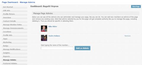 Page Dashboard - Manage Admins Page Dashboard - Manage Admins