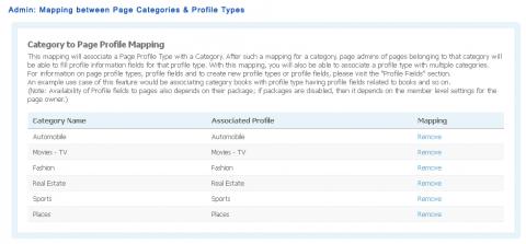 Admin: Mapping between Page Categories & Profile Fields Admin: Mapping between Page Categories & Profile Fields