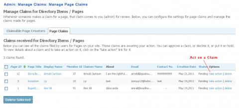 Admin: Manage Claims: Manage Page Claims Admin: Manage Claims: Manage Page Claims