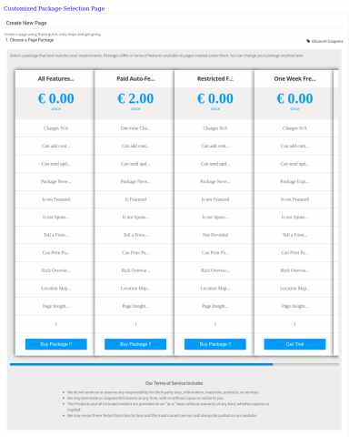 Package Selection Page Package Selection Page