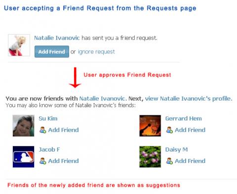 User accepting a Friend Request from the Requests page User accepting a Friend Request from the Requests page