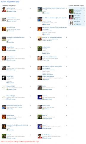 Explore Suggestions page Explore Suggestions page